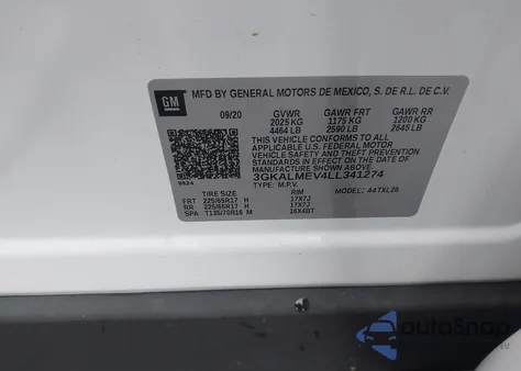 2020 GMC Terrain Fwd Sle z USA, uszkodzony, nr VIN 3GKALMEV4LL341274
